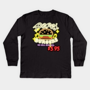 Neon Pepe's Burgers Logo from Steven Universe Kids Long Sleeve T-Shirt